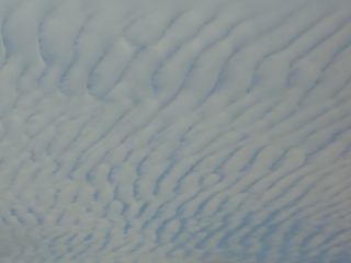 砂丘の砂模様？　海底の砂紋?<br />
　いいえ、空に・・・雲の手作り作品